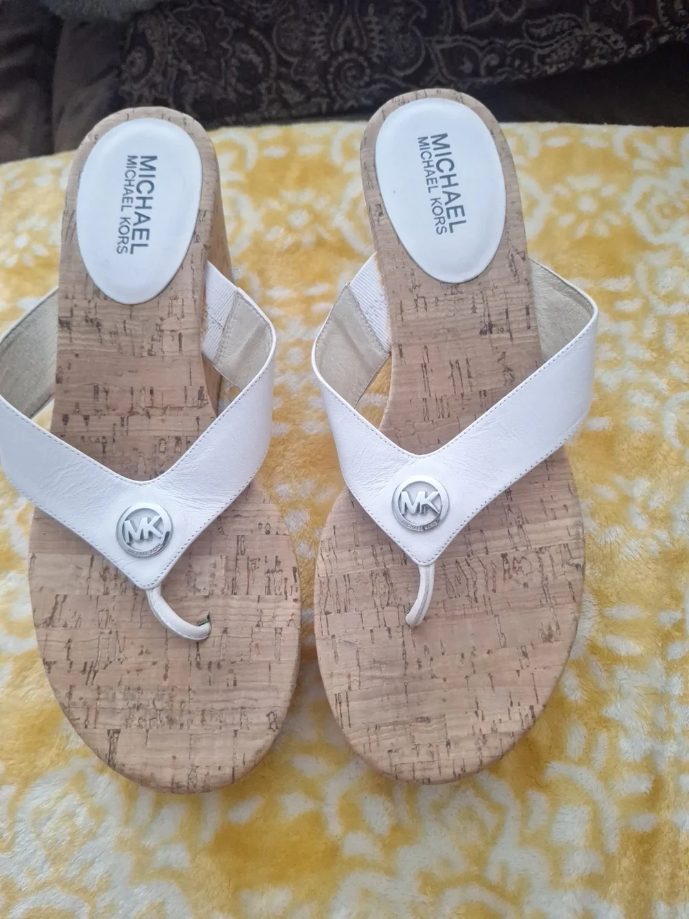 Michael Kors White Cork Thong Sandals with MK Logo